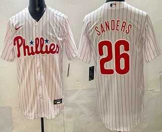 Men%27s Philadelphia Phillies #26 Miles Sanders White Cool Base Jersey