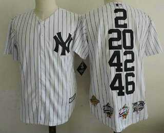 Men%27s New York Yankees 2 20 42 46 White Home Cool Base Cooperstown Collection Commemorative Jersey with 5 World Series Champions Patches Dzhi