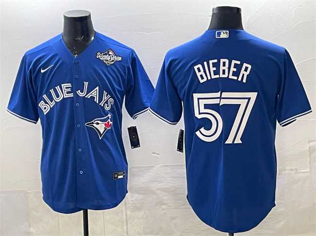 Men%27s Toronto Blue Jays #57 Shane Bieber Royal 2025 World Series Cool Base Stitched Jersey