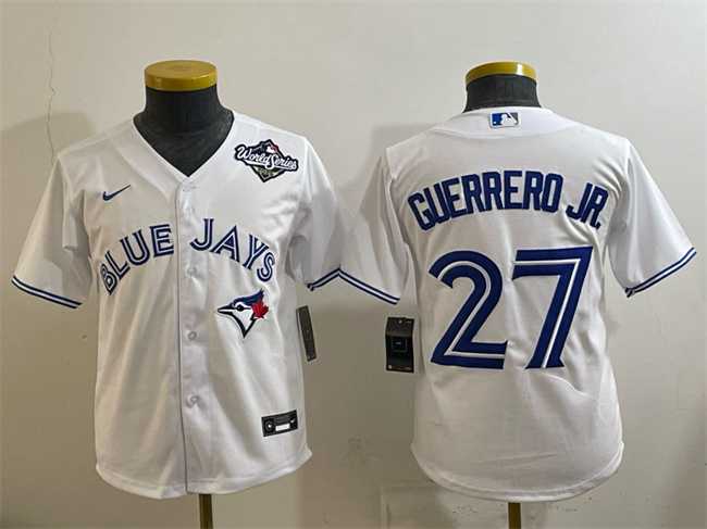 Youth Toronto Blue Jays #27 Vladimir Guerrero Jr. White 2025 World Series Cool Base Stitched Jersey