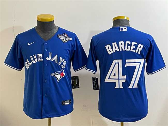 Youth Toronto Blue Jays #47 Addison Barger Royal 2025 World Series Cool Base Stitched Jersey