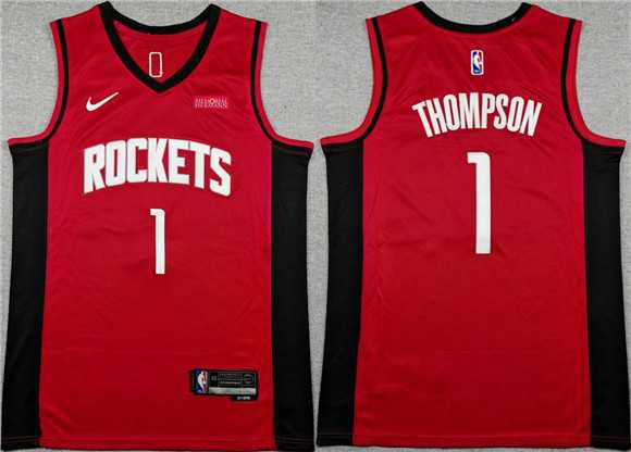 Men%27s Houston Rockets #1 Amen Thompson Red Icon Edition Stitched Jersey