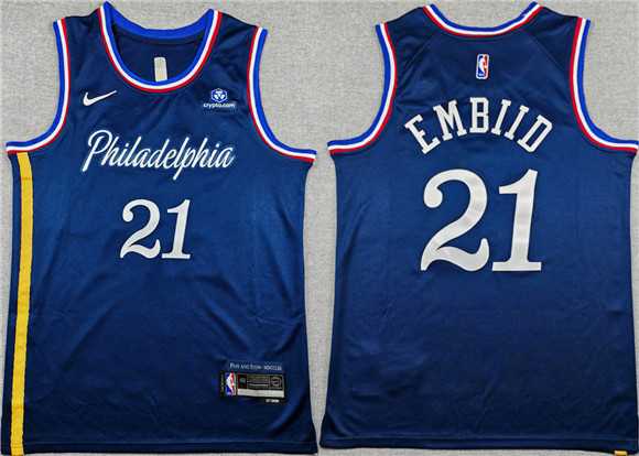 Men%27s Philadelphia 76ers #21 Joel Embiid Navy 2025-26 City Edition Stitched Jersey
