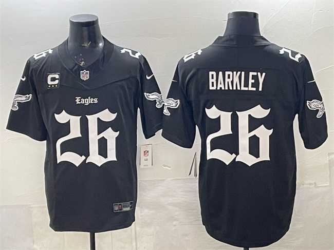 Men%27s Philadelphia Eagles #26 Saquon Barkley Black 2025 F.U.S.E. %27Gothic Philly Edition%27 With 3-Star C Patch Vapor Limited Stitched Jersey Dzhi
