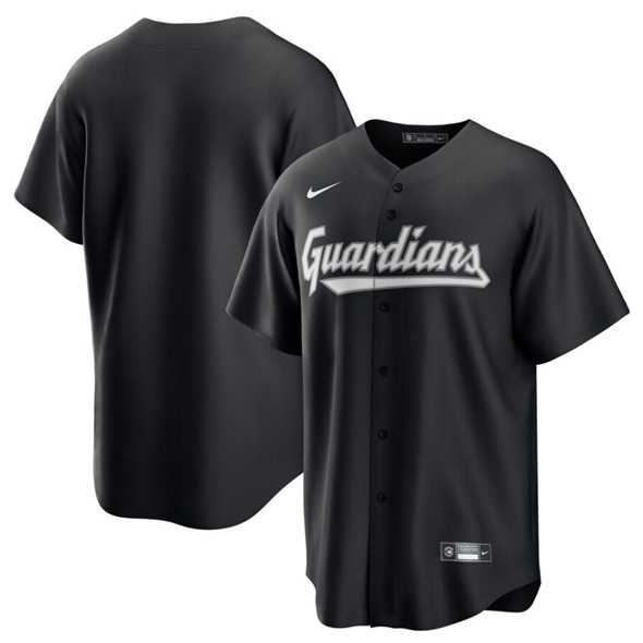 Men%27s Cleveland Guardians Blank Black Lights Out Limited Stitched Baseball Jersey Dzhi