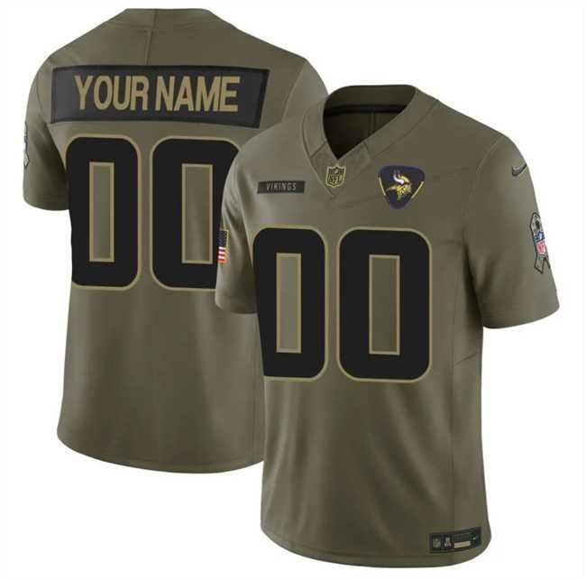 Men%27s Minnesota Vikings Active Player Custom Olive 2025 F.U.S.E. Salute to Service Limited Stitched Football Jersey