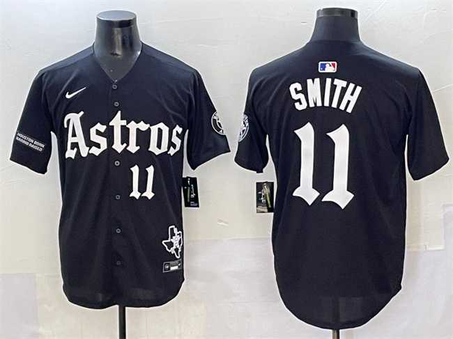 Men%27s Houston Astros #11 Cam Smith Black Gothic %27Houston Born Barrio Raised%27 Limited Stitched Baseball Jersey