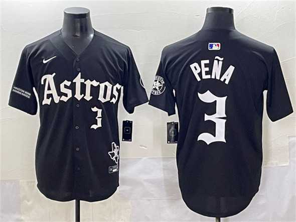 Men%27s Houston Astros #3 Jeremy Pena Black Gothic %27Houston Born Barrio Raised%27 Limited Stitched Baseball Jersey