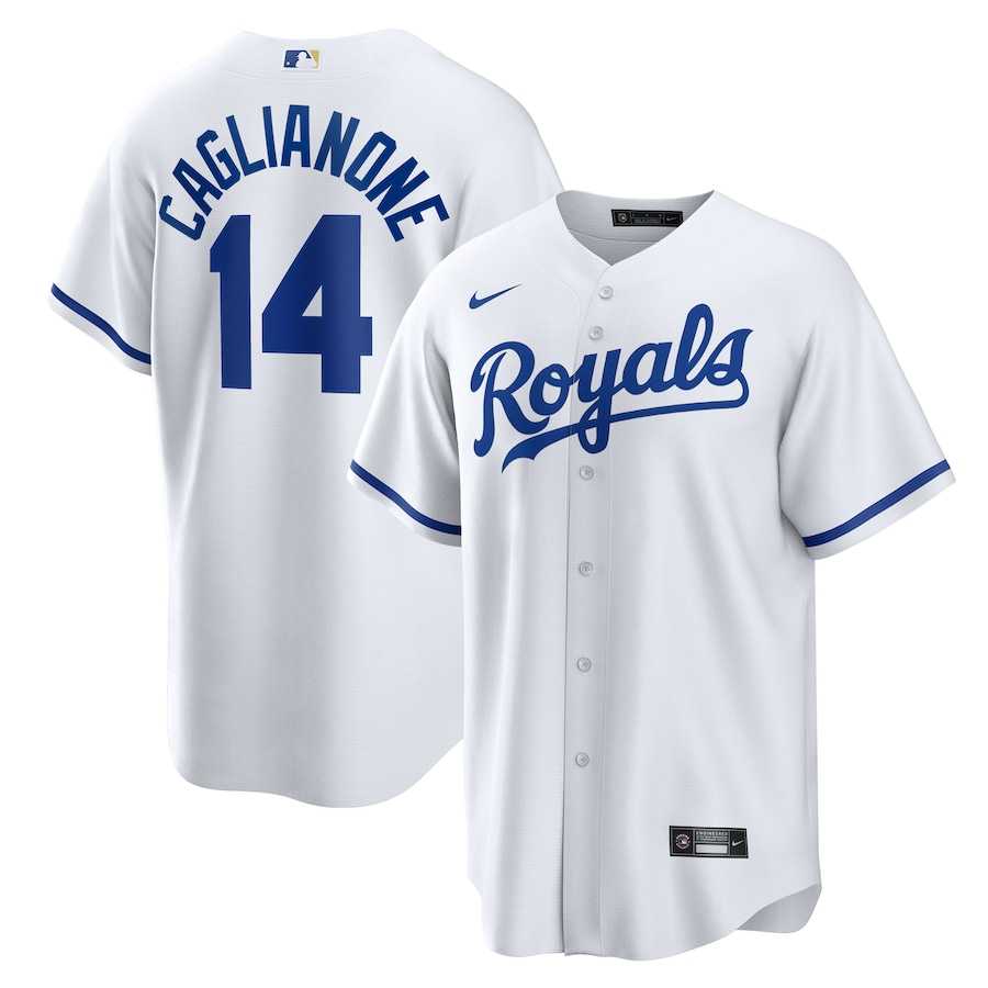 Men%27s Kansas City Royals #14 Jac Caglianone Nike White Home Replica Jerse Dzhi