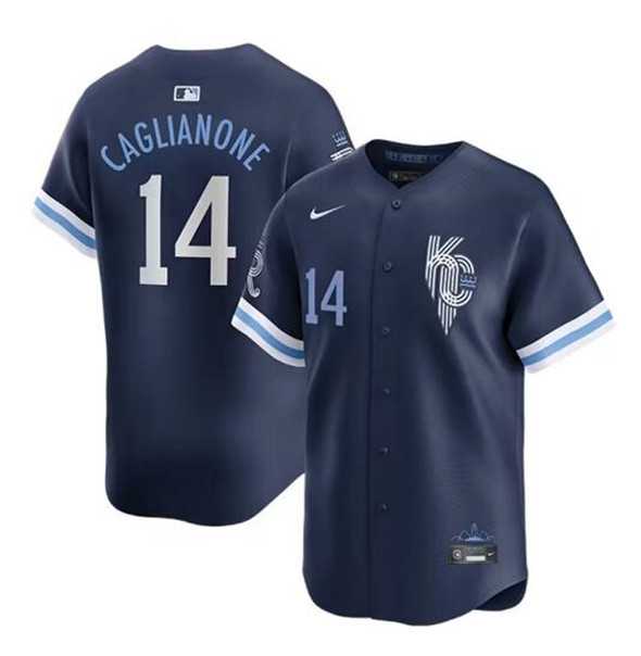 Men%27s Kansas City Royals #14 Jac Caglianone Navy City Connect Limited Stitched Baseball Jersey Dzhi