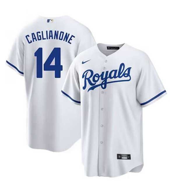 Men%27s Kansas City Royals #14 Jac Caglianone White Cool Base Stitched Baseball Jersey Dzhi