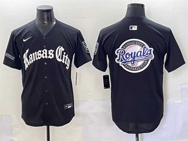 Men%27s Kansas City Royals Team Big Logo Black %27Gothic Crown Edition%27 Vapor Premier Limited Stitched Baseball Jersey