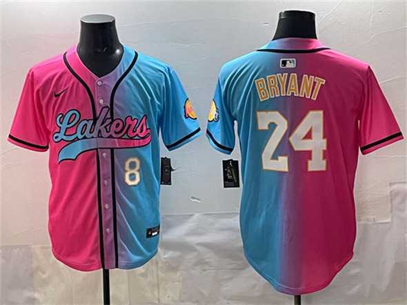 Men%27s Los Angeles Lakers Front #8 Back #24 Kobe Bryant Pink Blue Limited Stitched Jersey