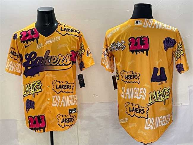 Men%27s Los Angeles Lakers Blank Yellow Limited Stitched Baseball Jersey