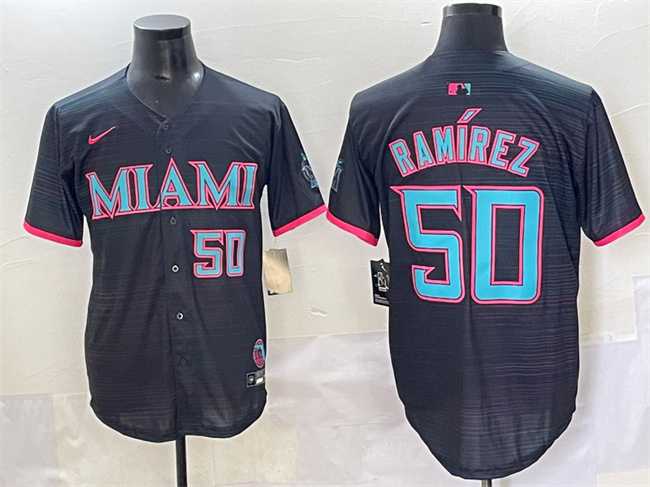Men%27s Miami Marlins #50 Agustin Ramirez Black 2025 City Connect Limited Stitched Baseball Jersey