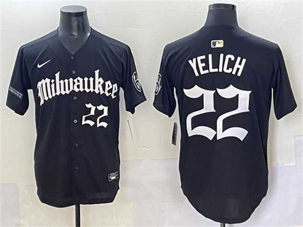 Men%27s Milwaukee Brewers #22 Christian Yelich Black %27Gothic 414 Shadows Edition%27 Vapor Premier Limited Stitched Jersey