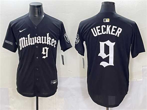 Men%27s Milwaukee Brewers #9 Bob Uecker Black %27Gothic 414 Shadows Edition%27 Vapor Premier Limited Stitched Jersey