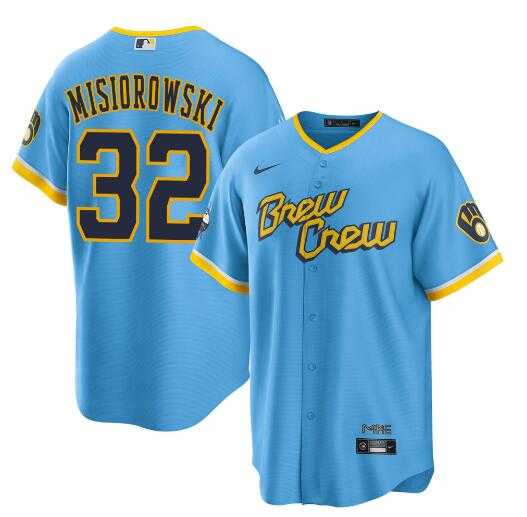 Men%27s Milwaukee Brewers #32 Jacob Misiorowski Powder Blue City Connect Cool Base Stitched Jersey Dzhi