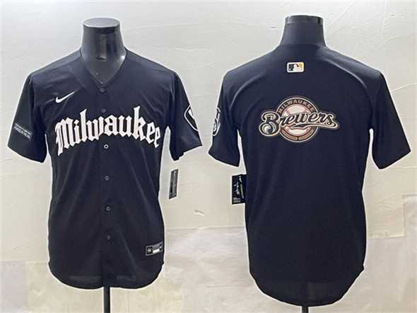 Men%27s Milwaukee Brewers Team Big Logo Black %27Gothic 414 Shadows Edition%27 Vapor Premier Limited Stitched Jersey