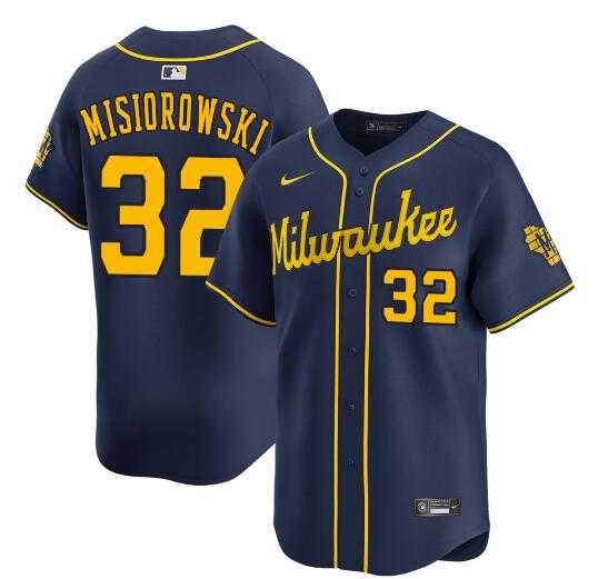 Men%27s Milwaukee Brewers #32 Jacob Misiorowski Navy Alternate Limited Stitched Baseball Jersey Dzhi