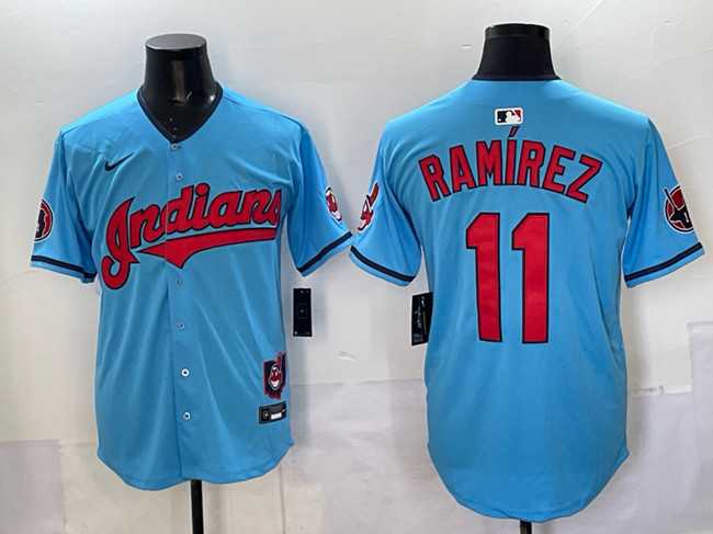 Men%27s Cleveland Guardians #11 Jose Ramirez Blue Vapor Premier Limited Stitched Jersey