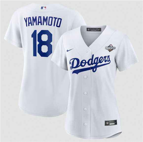 Women%27s Los Angeles Dodgers #18 Yoshinobu Yamamoto White 2025 World Series Home Cool Base Stitched Jersey Dzhi