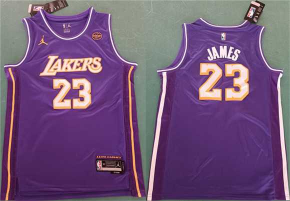 Men%27s Los Angeles Lakers #23 LeBron James Purple 2025 Statement Edition Stitched Jersey