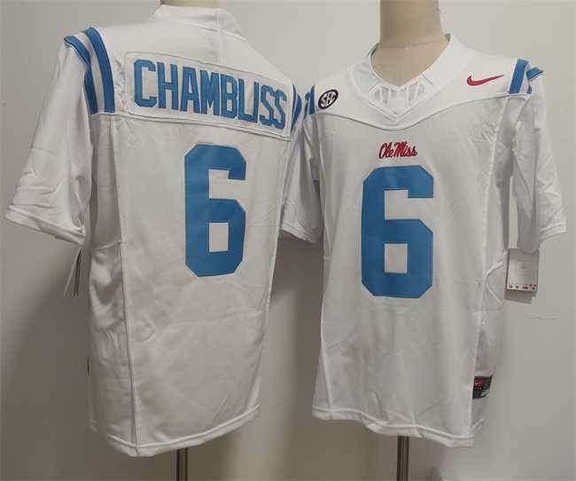 Men%27s Ole Miss Rebels #6 Trinidad Chambliss White 2025 F.U.S.E. Stitched jersey