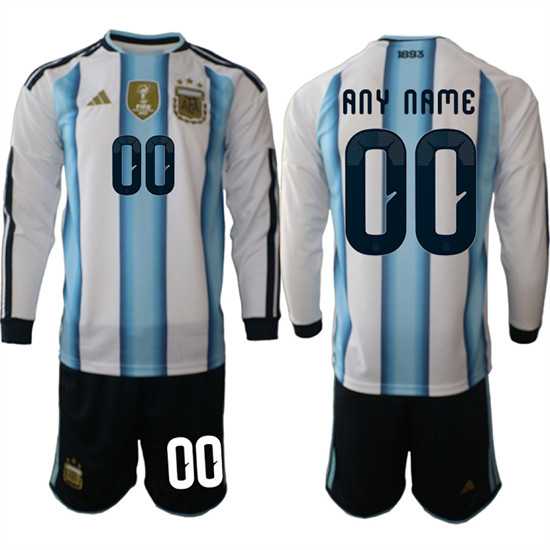 Men%27s Argentina Custom Any Name And Number Long Sleeve National Team FIFA x World Cup 2026 Home White On Field Jersey