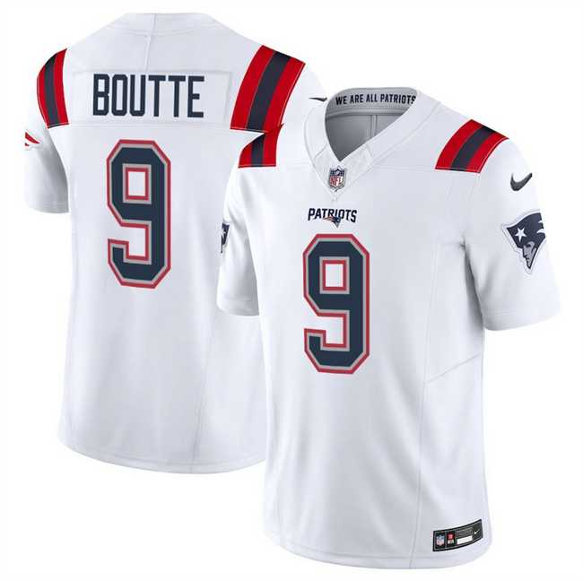Men%27s New England Patriots #9 Kayshon Boutte White 2025 F.U.S.E. Vapor Limited Stitched Jersey Dzhi