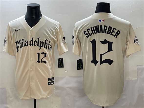 Men%27s Philadelphia Phillies #12 Kyle Schwarber Cream Gothic Vapor Limited Stitched Jersey