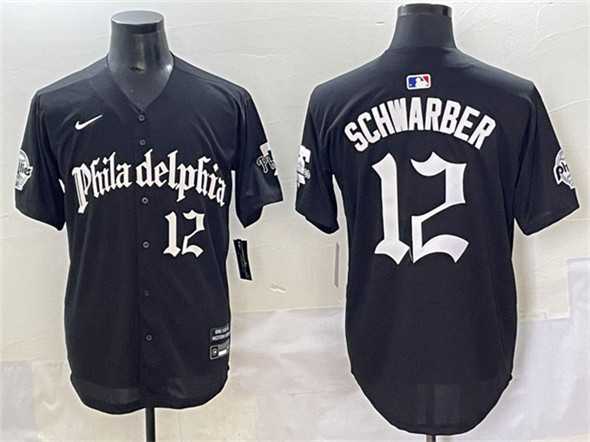 Men%27s Philadelphia Phillies #12 Kyle Schwarber Black Gothic Vapor Limited Stitched Jersey
