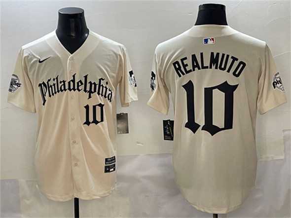 Men%27s Philadelphia Phillies #10 J.T. Realmuto Cream Gothic Vapor Limited Stitched Jersey