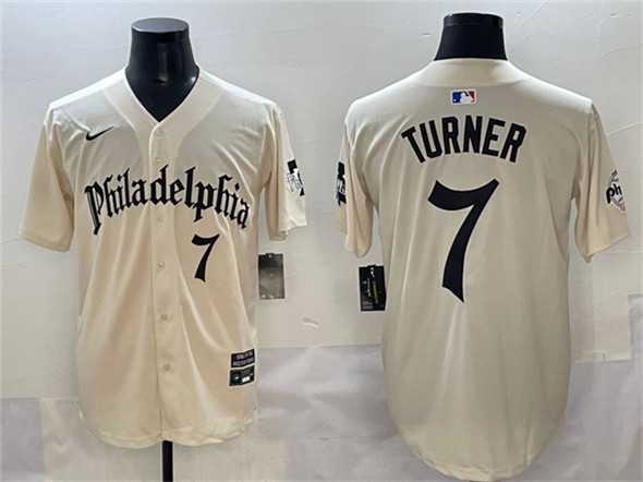 Men%27s Philadelphia Phillies #7 Trea Turner Cream Gothic Vapor Limited Stitched Jersey