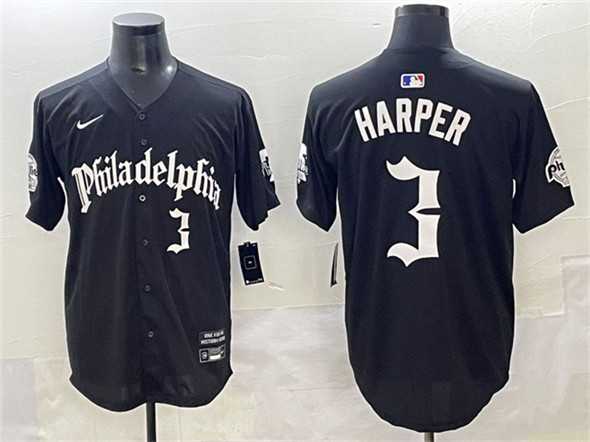 Men%27s Philadelphia Phillies #3 Bryce Harper Black Gothic Vapor Limited Stitched Jersey