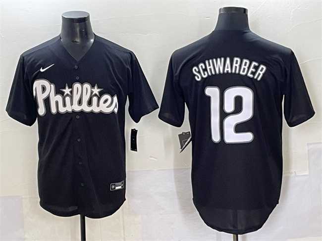 Men%27s Philadelphia Phillies #12 Kyle Schwarber Black Lights Out Limited Stitched Baseball Jersey