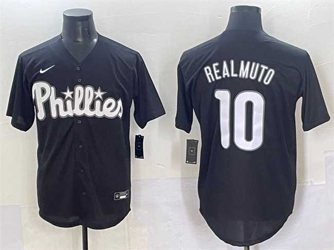 Men%27s Philadelphia Phillies #10 J.T. Realmuto Black Lights Out Limited Stitched Baseball Jersey