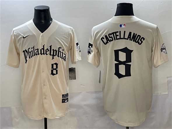 Men%27s Philadelphia Phillies #8 Nick Castellanos Cream Gothic Vapor Limited Stitched Jersey