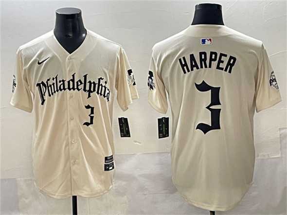 Men%27s Philadelphia Phillies #3 Bryce Harper Cream Gothic Vapor Limited Stitched Jersey