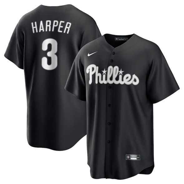 Men%27s Philadelphia Phillies #3 Bryce Harper Black Lights Out Limited Stitched Baseball Jersey Dzhi