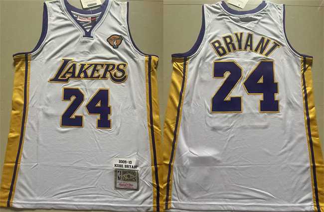 Men%27s Los Angeles Lakers #24 Kobe Bryant White 2009-10 Stitched Throwback Jersey