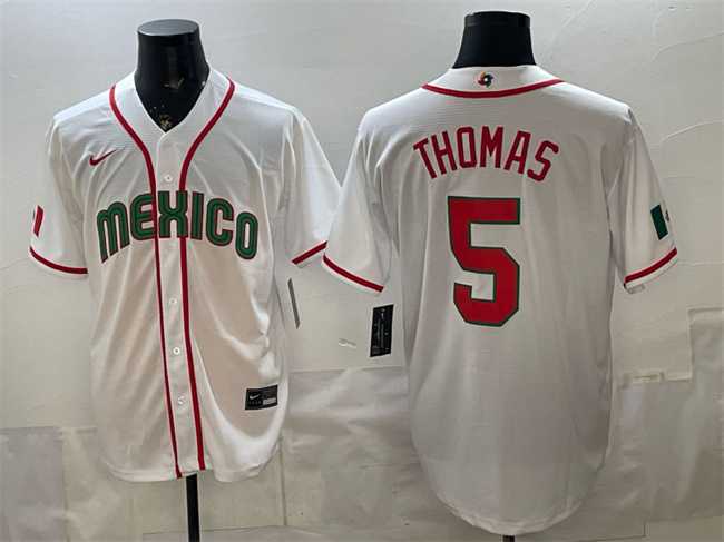Men%27s Mexico Baseball #5 Alek Thomas White 2026 World Baseball Classic Home Stadium Stitched Jersey