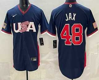Men%27s USA #48 Griffin Jax Navy 2026 World Baseball Classic Cool Base Jersey