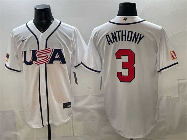 Men%27s USA Baseball #3 Roman Anthony White 2026 World Baseball Classic Home Stadium Stitched Jersey