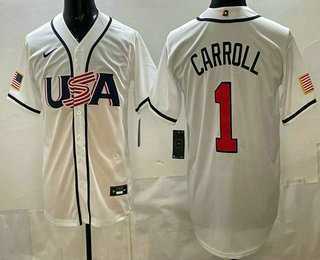 Men%27s USA #1 Corbin Carroll White 2026 World Baseball Classic Cool Base Jersey
