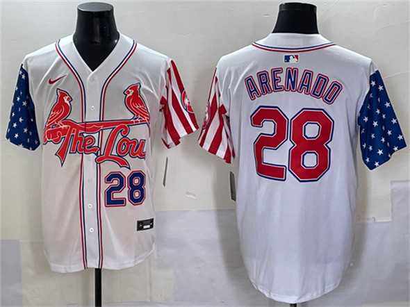 Men%27s St. Louis Cardinals #28 Nolan Arenado White Independence Day Vapor Premier Limited Stitched Baseball Jersey