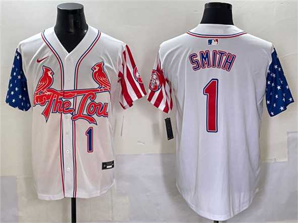 Men%27s St. Louis Cardinals #1 Ozzie Smith White Independence Day Vapor Premier Limited Stitched Baseball Jersey