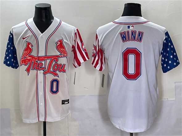 Men%27s St. Louis Cardinals #0 Masyn Winn White Independence Day Vapor Premier Limited Stitched Baseball Jersey