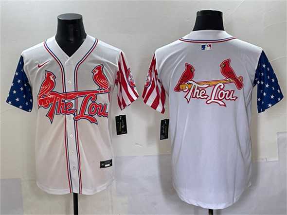 Men%27s St. Louis Cardinals Team Big Logo White Independence Day Vapor Premier Limited Stitched Baseball Jersey