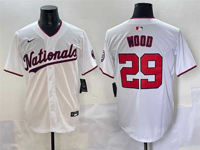 Men%27s Washington Nationals #29 James Wood White Home Limited Stitched Baseball Jersey